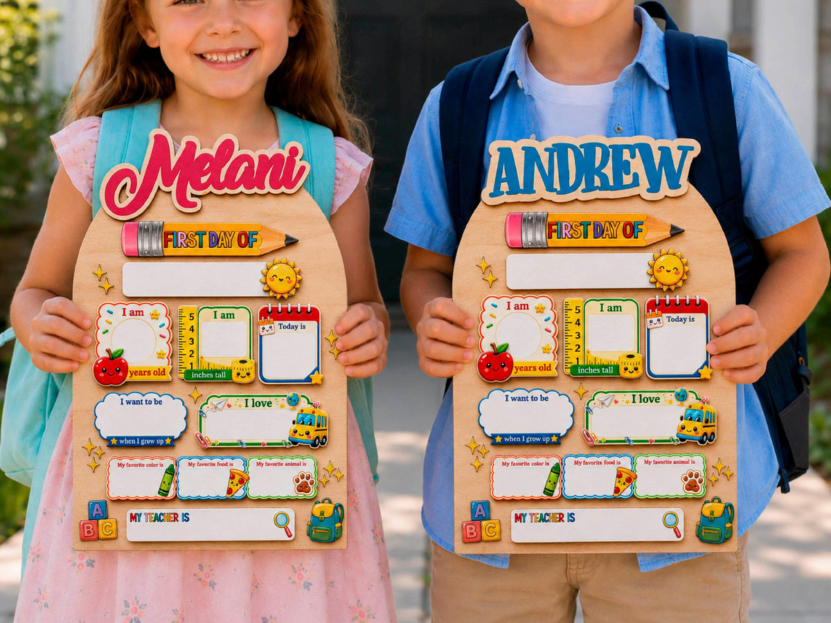 Personalized First Day of School Sign, Reusable Back to School Board, Custom Kids Name School Sign for Kindergarten Preschool Keepsake