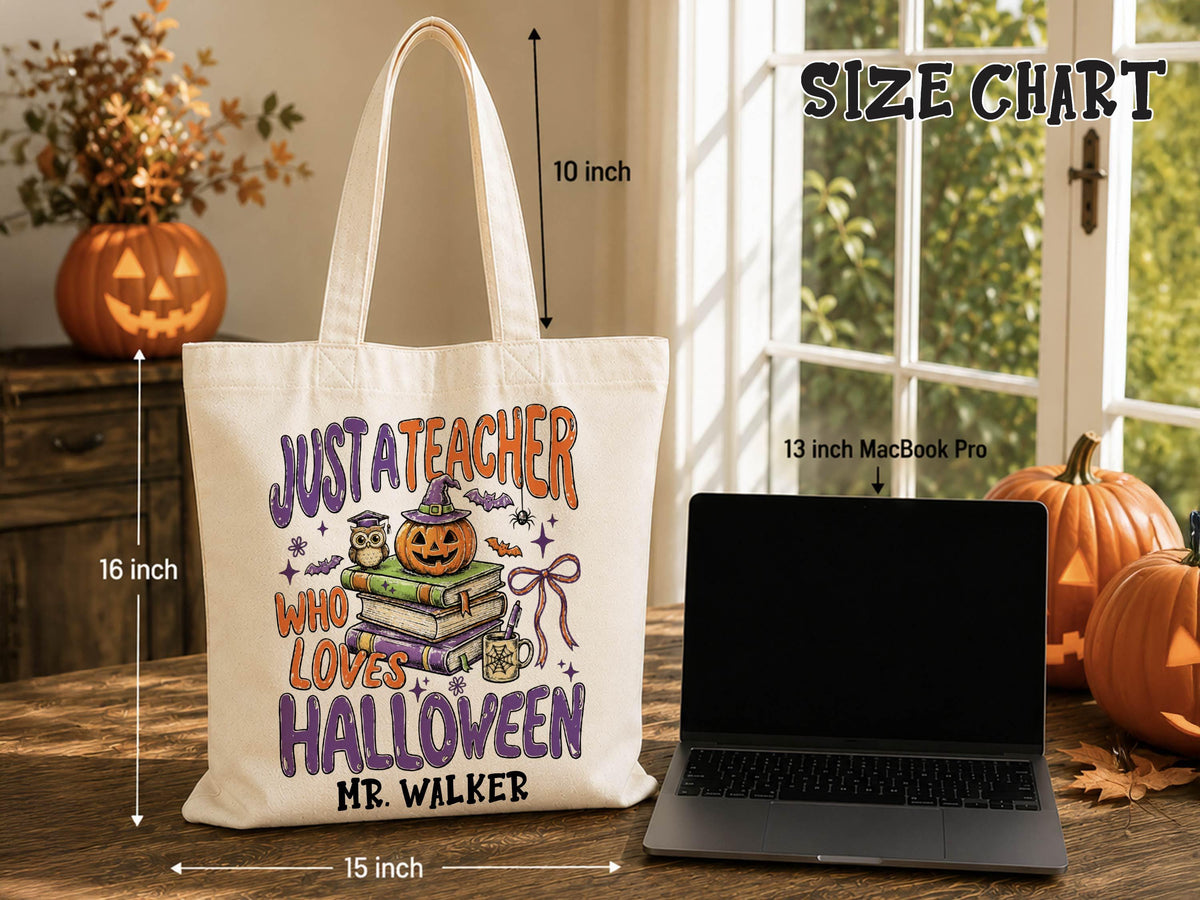 Personalized Teacher Halloween Tote Bag, Custom Teacher Appreciation Halloween Gift, Trick or Teach Teacher Bag, Spooky Season Teacher Gift