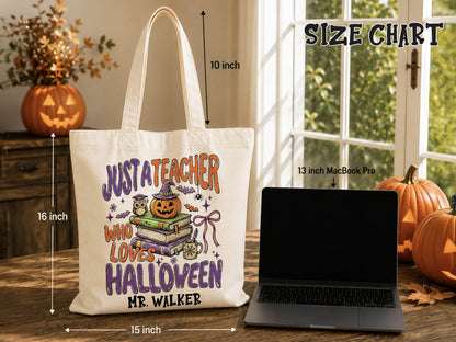 Personalized Teacher Halloween Tote Bag, Custom Teacher Appreciation Halloween Gift, Trick or Teach Teacher Bag, Spooky Season Teacher Gift