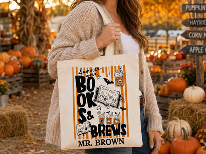 Personalized Teacher Halloween Tote Bag, Custom Teacher Appreciation Halloween Gift, Trick or Teach Teacher Bag, Spooky Season Teacher Gift