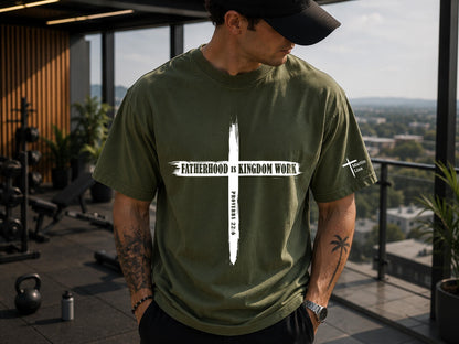 Personalized Christian Dad Shirt, Fatherhood Is Kingdom Work Tee, Bible Verse Cross Shirt, Custom Name Christmas Gift for Dad