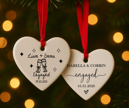 Custom Ceramic Engaged Ornament For Newlyweds, Wedding Gift, Custom Engagement Gift, Gift for Engaged Couples, Cute Christmas Heart Ornament