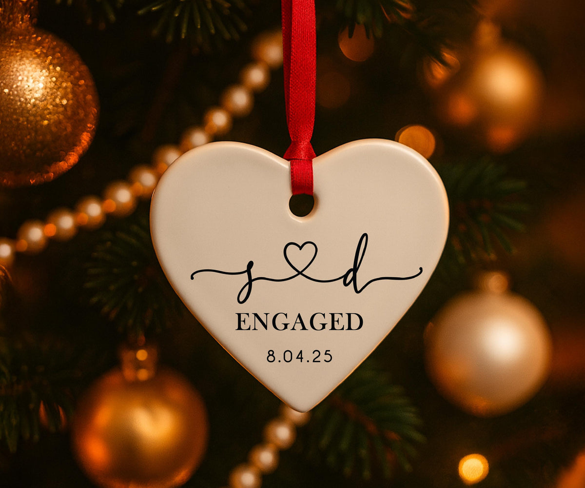 Custom Ceramic Engaged Ornament For Newlyweds, Wedding Gift, Custom Engagement Gift, Gift for Engaged Couples, Cute Christmas Heart Ornament