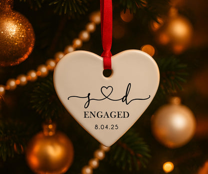 Custom Ceramic Engaged Ornament For Newlyweds, Wedding Gift, Custom Engagement Gift, Gift for Engaged Couples, Cute Christmas Heart Ornament