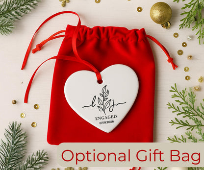 Custom Ceramic Engaged Ornament For Newlyweds, Wedding Gift, Custom Engagement Gift, Gift for Engaged Couples, Cute Christmas Heart Ornament
