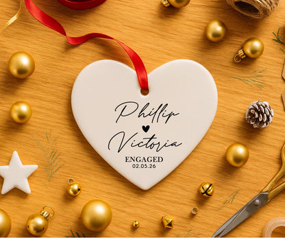 Custom Ceramic Engaged Ornament For Newlyweds, Wedding Gift, Custom Engagement Gift, Gift for Engaged Couples, Cute Christmas Heart Ornament