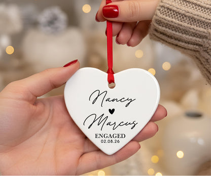 Custom Ceramic Engaged Ornament For Newlyweds, Wedding Gift, Custom Engagement Gift, Gift for Engaged Couples, Cute Christmas Heart Ornament