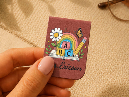 Personalized Teacher Magnetic Bookmark, Custom Teacher Appreciation Gifts, Leather Bookmark with Name, Preschool Teacher Name Christmas Gift