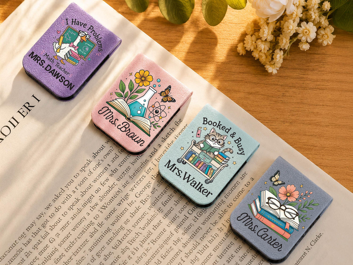 Personalized Teacher Magnetic Bookmark, Custom Teacher Appreciation Gifts, Leather Bookmark with Name, Preschool Teacher Name Christmas Gift