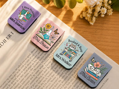 Personalized Teacher Magnetic Bookmark, Custom Teacher Appreciation Gifts, Leather Bookmark with Name, Preschool Teacher Name Christmas Gift