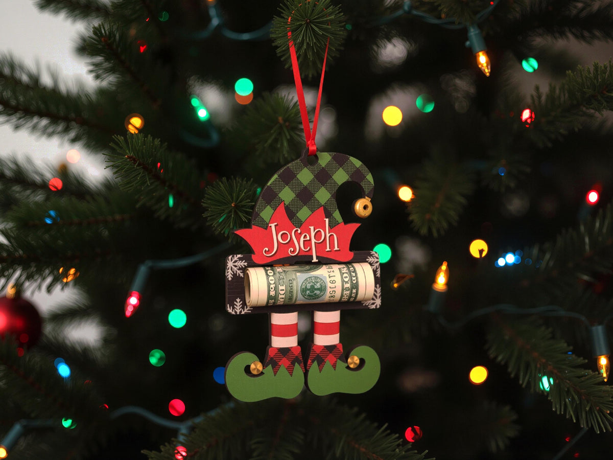 Personalized Christmas Money Holder Ornament, Here's A Few Bucks for Xmas, Custom Wooden Christmas Ornament, Gift for Kids, Stocking Stuffer