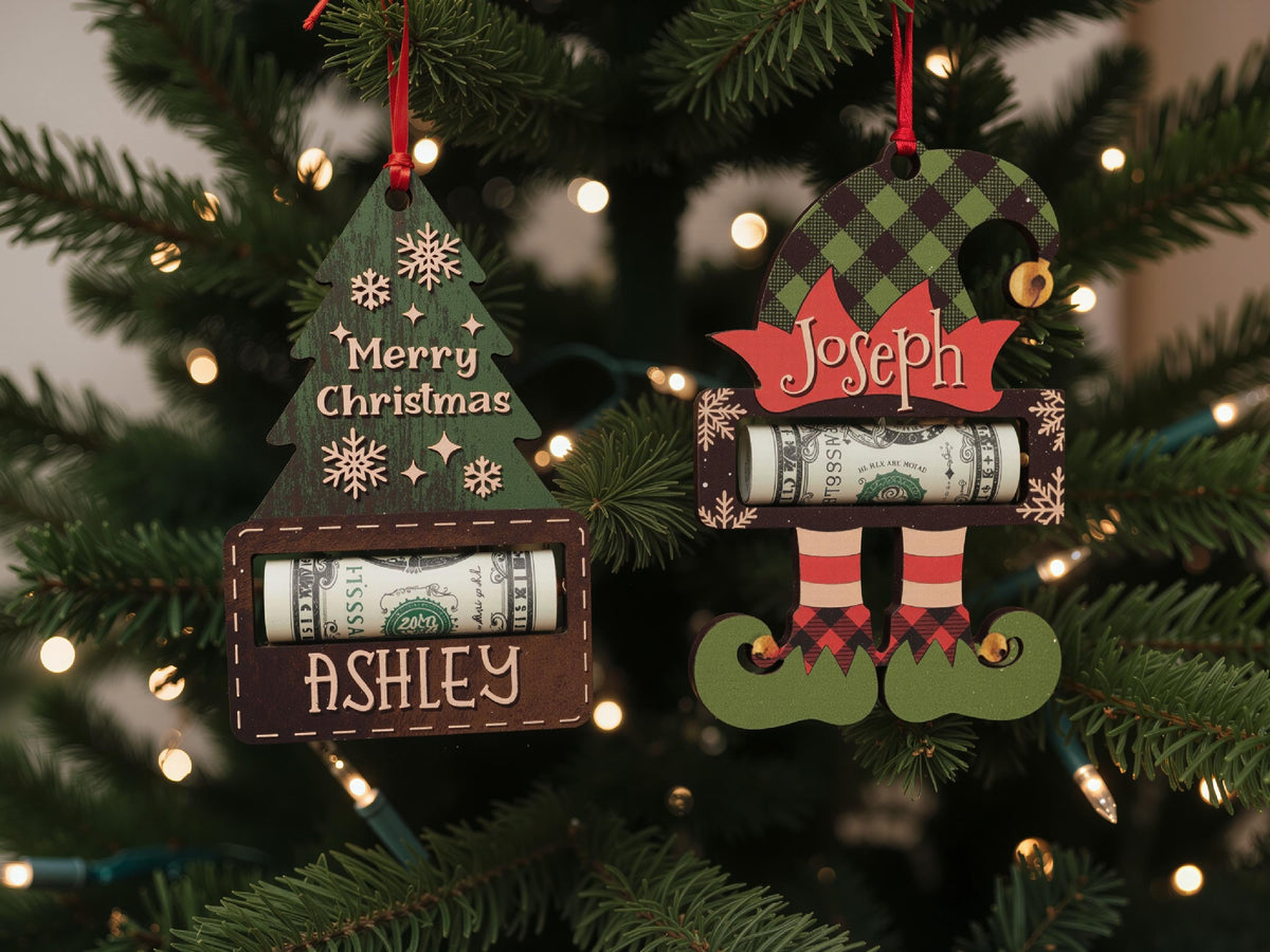 Personalized Christmas Money Holder Ornament, Here's A Few Bucks for Xmas, Custom Wooden Christmas Ornament, Gift for Kids, Stocking Stuffer