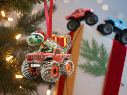 Custom Dinosaur Christmas Ornament, Personalized Monster Truck Ornament with Name, Gift for Boys, Kids Christmas Gift, Stocking Stuffer