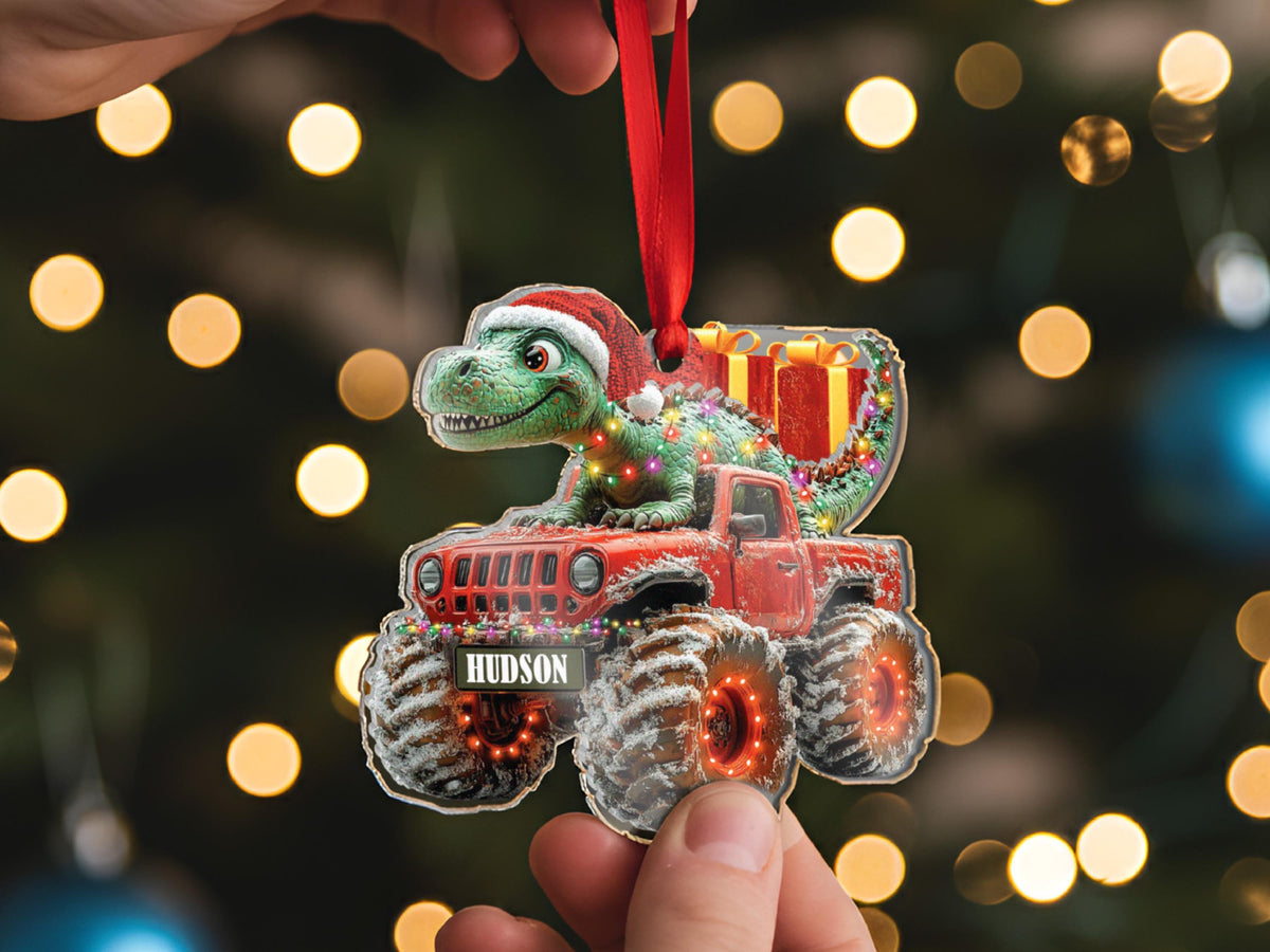 Custom Dinosaur Christmas Ornament, Personalized Monster Truck Ornament with Name, Gift for Boys, Kids Christmas Gift, Stocking Stuffer