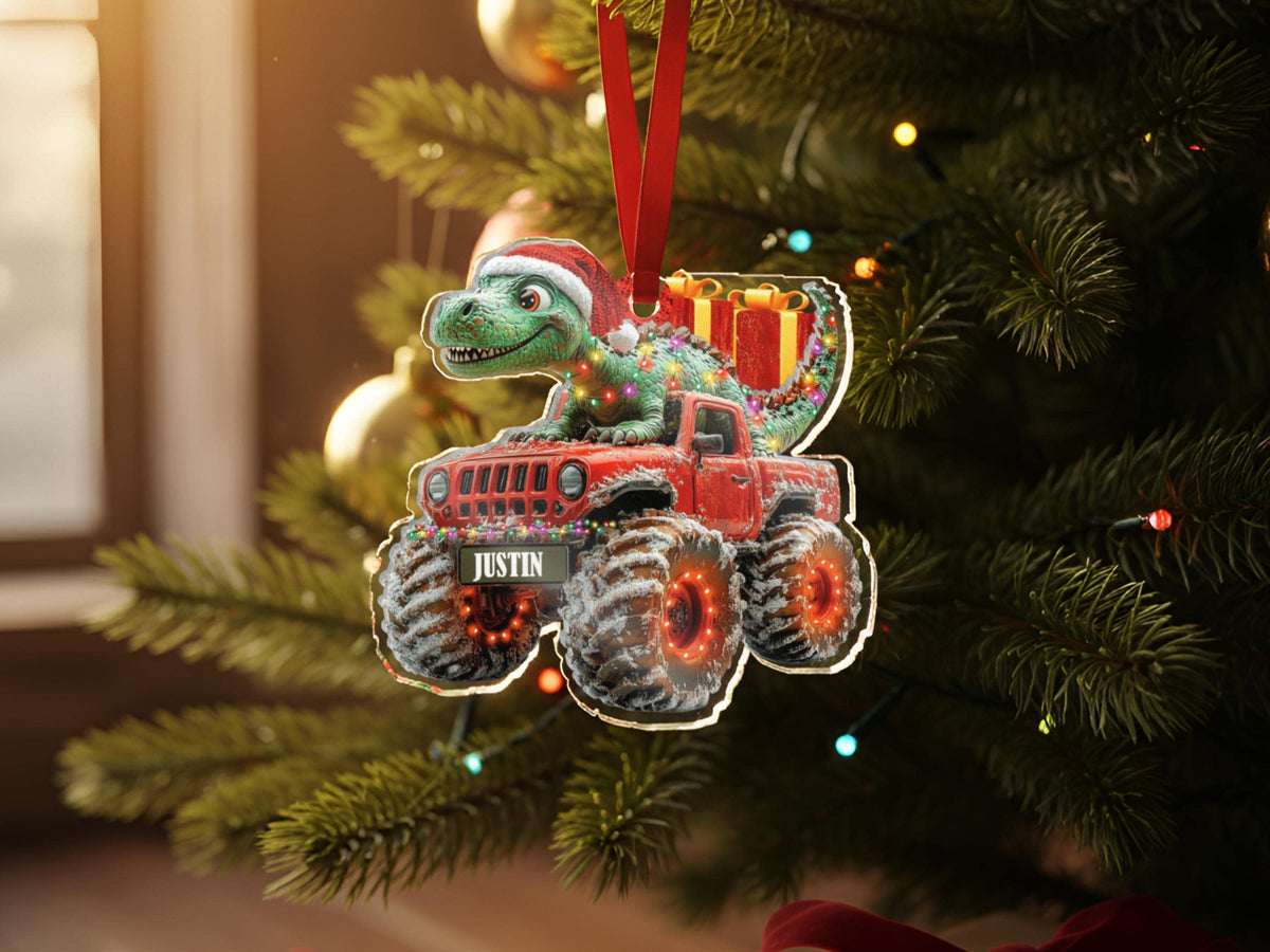 Custom Dinosaur Christmas Ornament, Personalized Monster Truck Ornament with Name, Gift for Boys, Kids Christmas Gift, Stocking Stuffer