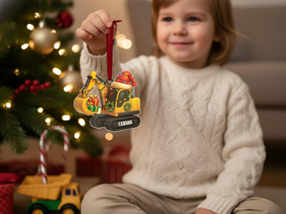 Personalized Excavator Christmas Ornament, Custom Construction Truck Ornament, Construction Vehicle Christmas Gifts for Boys Name Ornament