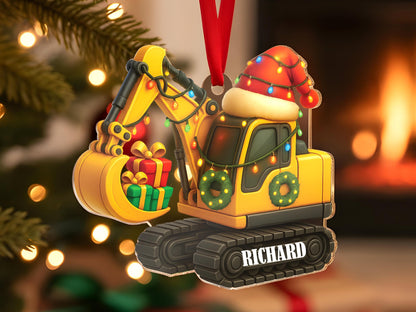 Personalized Excavator Christmas Ornament, Custom Construction Truck Ornament, Construction Vehicle Christmas Gifts for Boys Name Ornament
