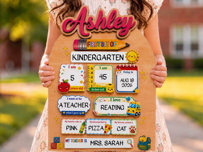 Personalized Back To School Sign, First And Last Day Of School Keepsake For Kids, Reusable Dry Erase Student Sign, Preschool Kindergarten