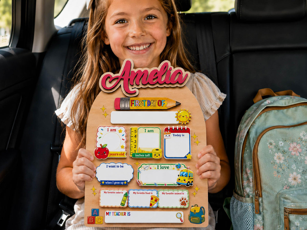Personalized Back To School Sign, First And Last Day Of School Keepsake For Kids, Reusable Dry Erase Student Sign, Preschool Kindergarten