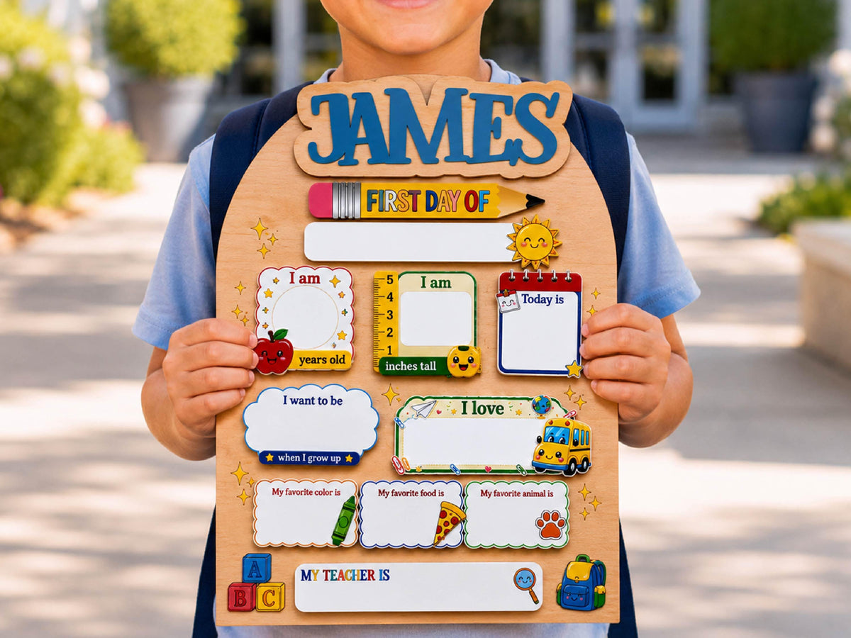 Personalized Back To School Sign, First And Last Day Of School Keepsake For Kids, Reusable Dry Erase Student Sign, Preschool Kindergarten