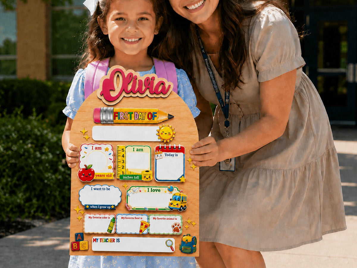 Personalized Back To School Sign, First And Last Day Of School Keepsake For Kids, Reusable Dry Erase Student Sign, Preschool Kindergarten