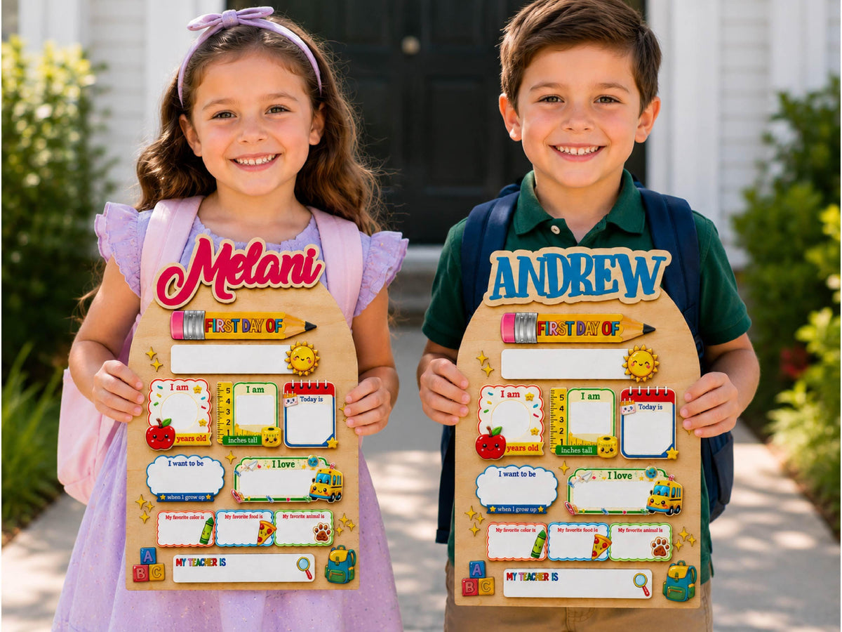 Personalized Back To School Sign, First And Last Day Of School Keepsake For Kids, Reusable Dry Erase Student Sign, Preschool Kindergarten