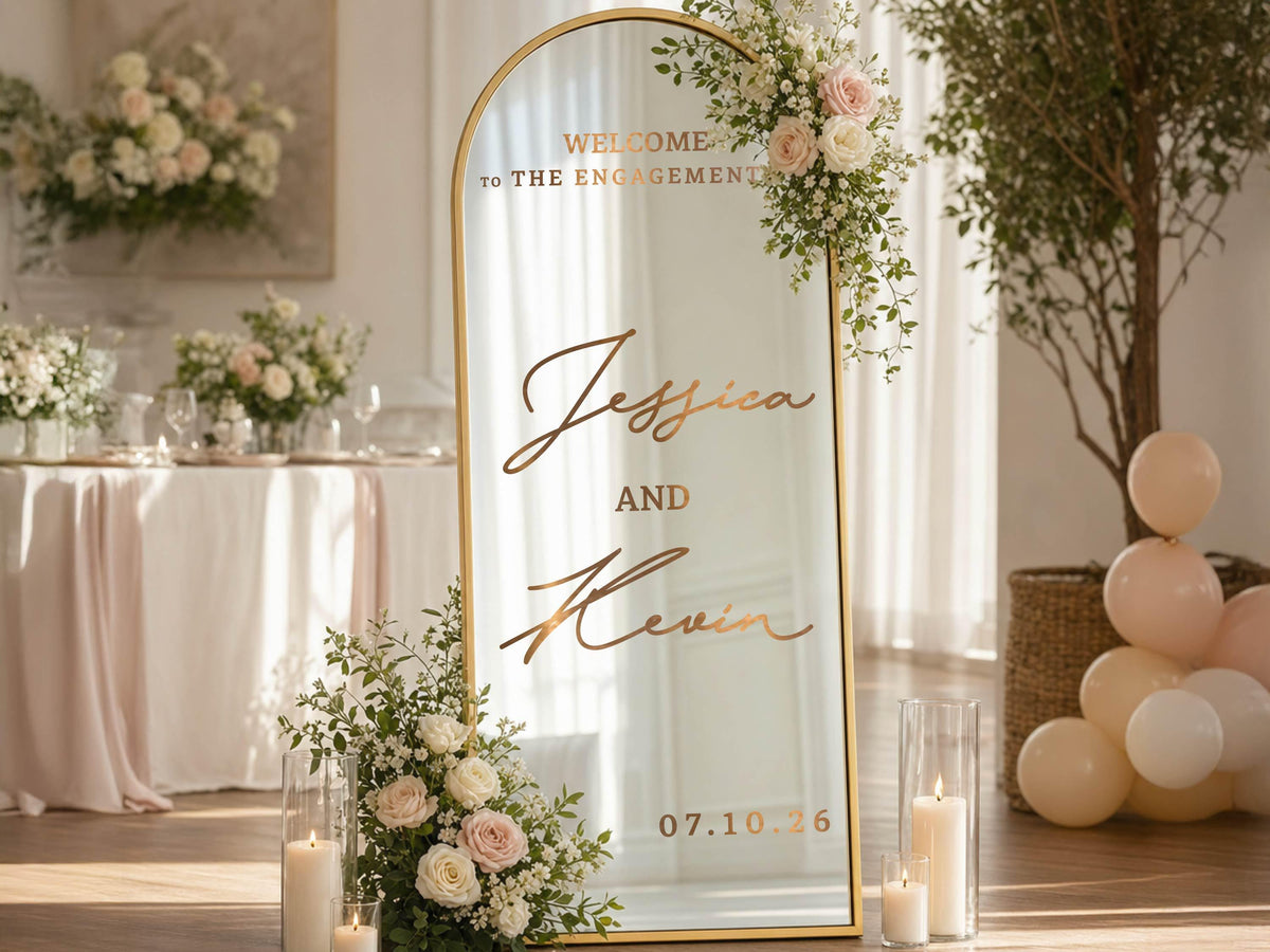 Wedding Mirror Decal, Personalized Wedding Welcome Sign, Custom Wedding Sign Names & Date Vinyl Lettering Minimalist Wedding Reception Décor
