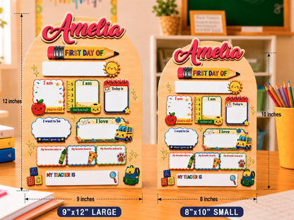 Personalized First Day of School Sign, Reusable Back to School Board, Custom Kids Name School Sign for Kindergarten Preschool Keepsake