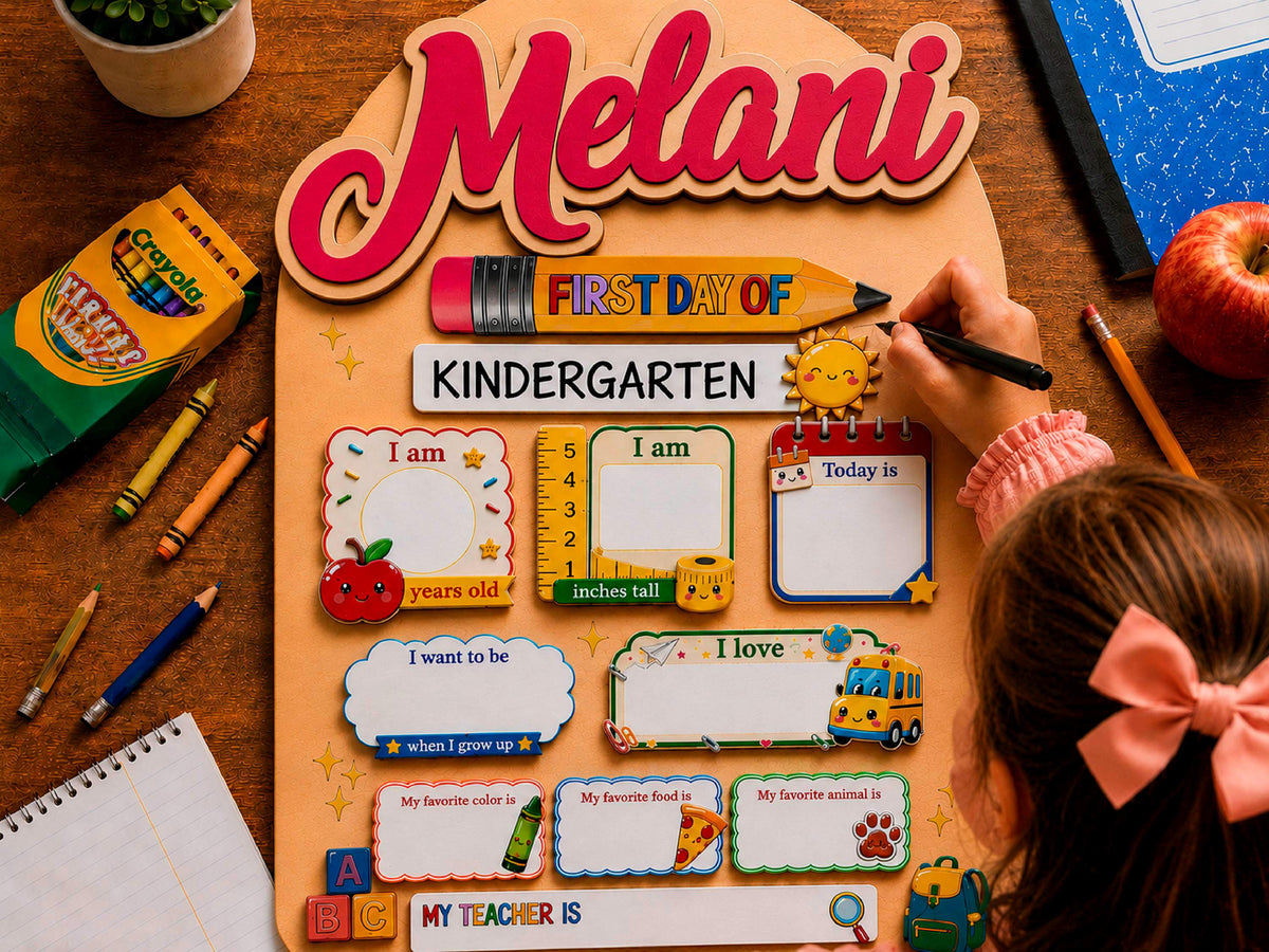 Personalized First Day of School Sign, Reusable Back to School Board, Custom Kids Name School Sign for Kindergarten Preschool Keepsake