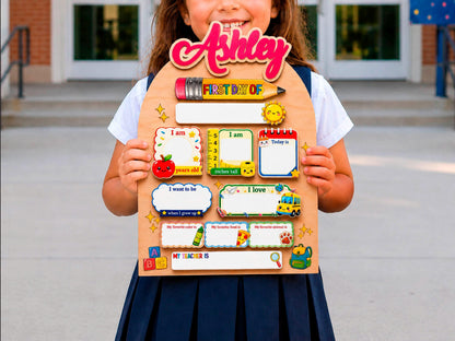 Personalized First Day of School Sign, Reusable Back to School Board, Custom Kids Name School Sign for Kindergarten Preschool Keepsake