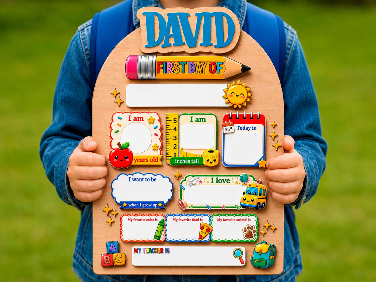 Personalized First Day of School Sign, Reusable Back to School Board, Custom Kids Name School Sign for Kindergarten Preschool Keepsake