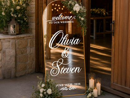 Wedding Mirror Decal, Personalized Wedding Welcome Sign, Custom Wedding Sign Names & Date Vinyl Lettering Minimalist Wedding Reception Décor