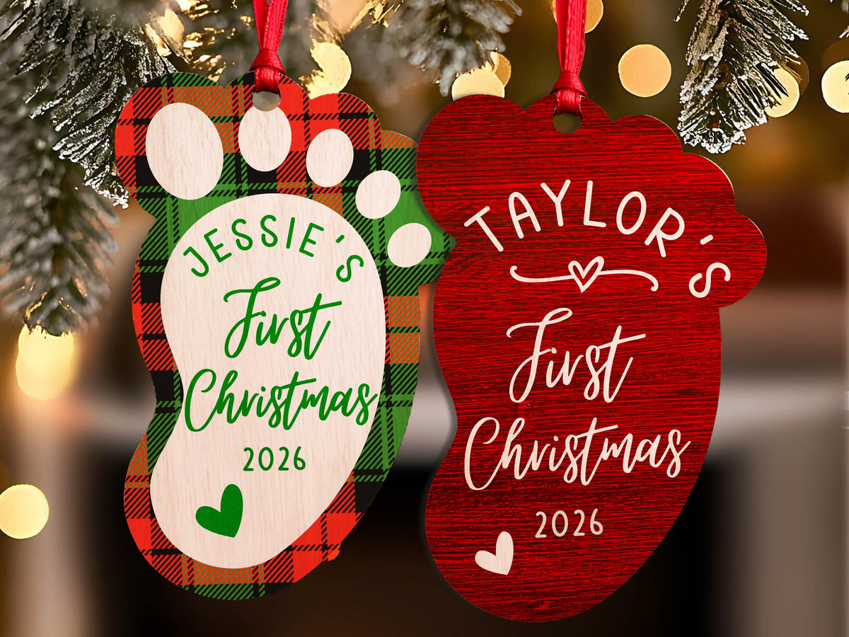 Personalized Baby's First Christmas Ornament 2026, Custom Baby Footprint Christmas Ornament, New Baby Gift, Newborn Keepsake Wood Ornament