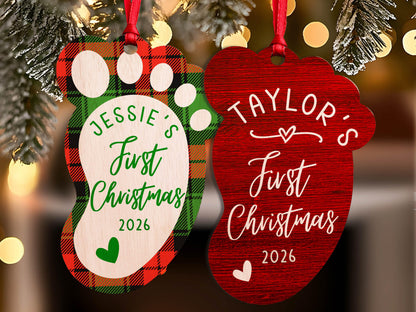 Personalized Baby's First Christmas Ornament 2026, Custom Baby Footprint Christmas Ornament, New Baby Gift, Newborn Keepsake Wood Ornament