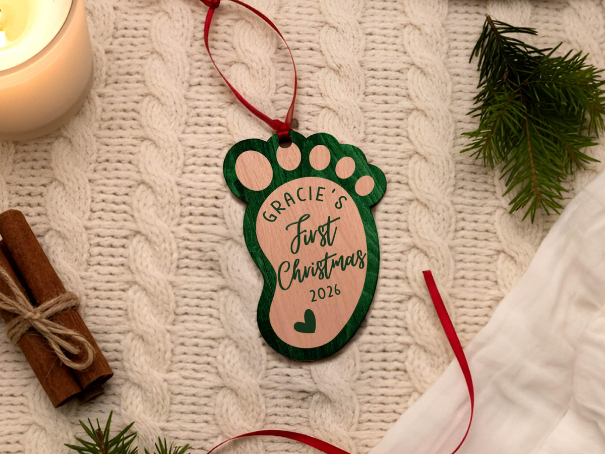 Personalized Baby's First Christmas Ornament 2026, Custom Baby Footprint Christmas Ornament, New Baby Gift, Newborn Keepsake Wood Ornament