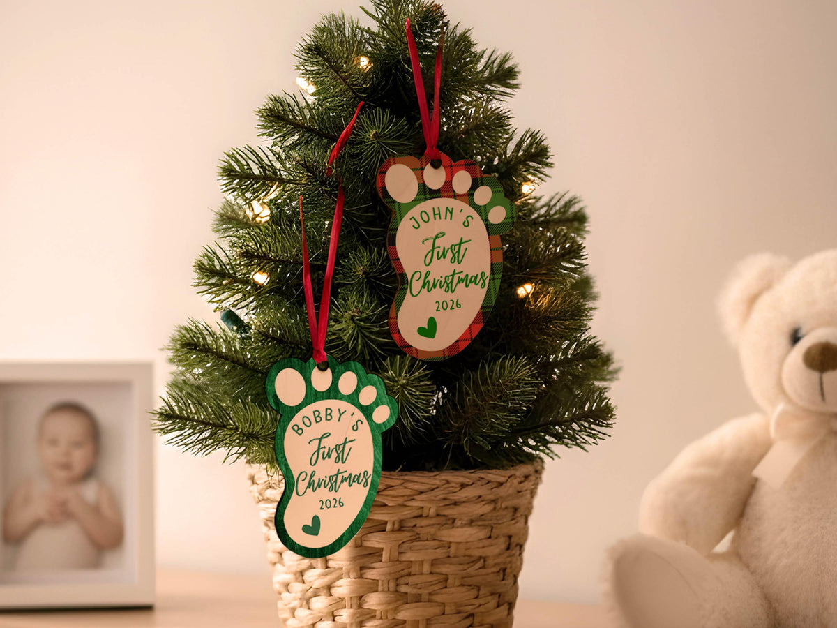 Personalized Baby's First Christmas Ornament 2026, Custom Baby Footprint Christmas Ornament, New Baby Gift, Newborn Keepsake Wood Ornament