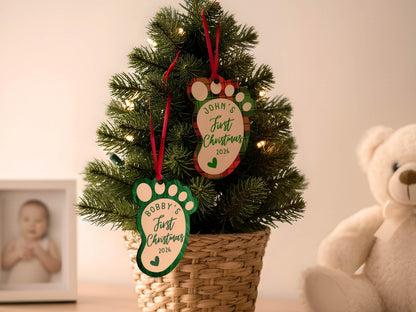 Personalized Baby's First Christmas Ornament 2026, Custom Baby Footprint Christmas Ornament, New Baby Gift, Newborn Keepsake Wood Ornament