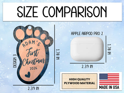 Personalized Baby's First Christmas Ornament 2026, Custom Baby Footprint Christmas Ornament, New Baby Gift, Newborn Keepsake Wood Ornament