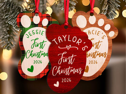 Personalized Baby's First Christmas Ornament 2026, Custom Baby Footprint Christmas Ornament, New Baby Gift, Newborn Keepsake Wood Ornament