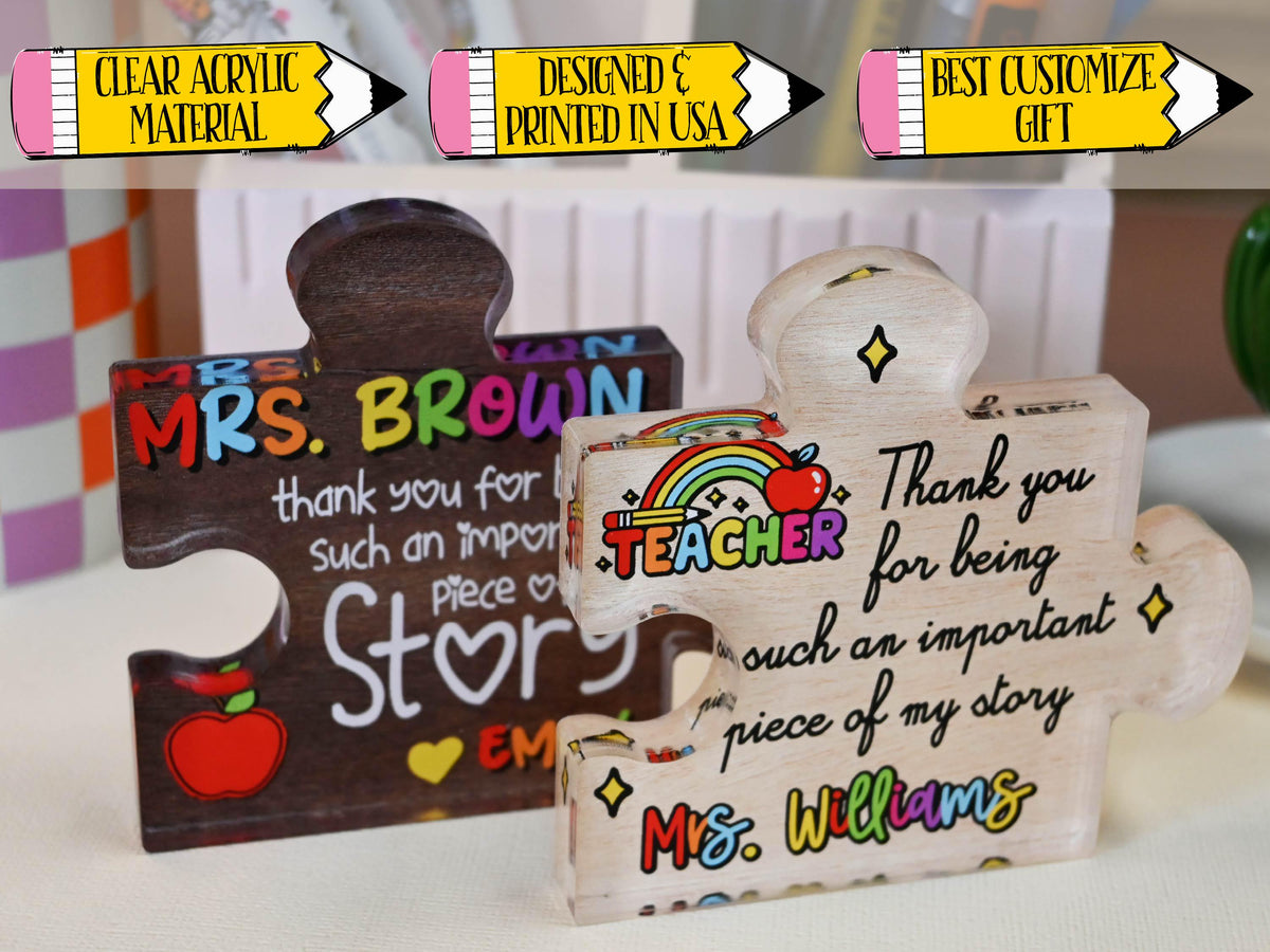 Personalized Teacher Appreciation Gift Puzzle Piece, Custom Acrylic Desk Decor for Classroom,  End of Year Gift from Student, Thank you Gift