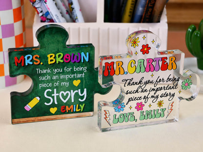 Personalized Teacher Appreciation Gift Puzzle Piece, Custom Acrylic Desk Decor for Classroom,  End of Year Gift from Student, Thank you Gift