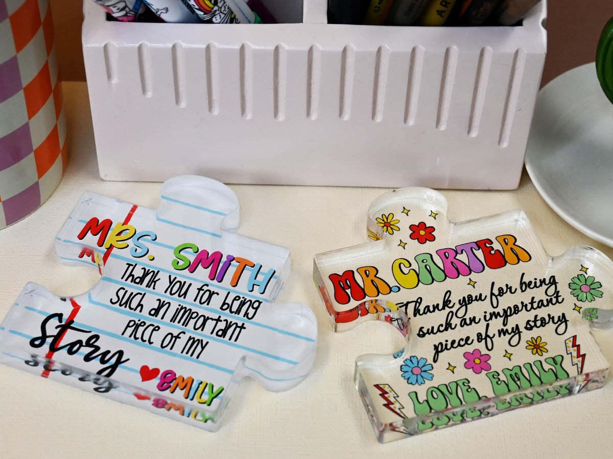Personalized Teacher Appreciation Gift Puzzle Piece, Custom Acrylic Desk Decor for Classroom,  End of Year Gift from Student, Thank you Gift