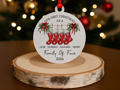 Custom Family Christmas Ornament, Personalized Stocking Name Ornament, New Family Gift, Holiday Tree Decor, Christmas Tree Ornament