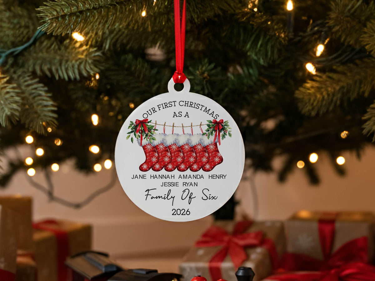 Custom Family Christmas Ornament, Personalized Stocking Name Ornament, New Family Gift, Holiday Tree Decor, Christmas Tree Ornament