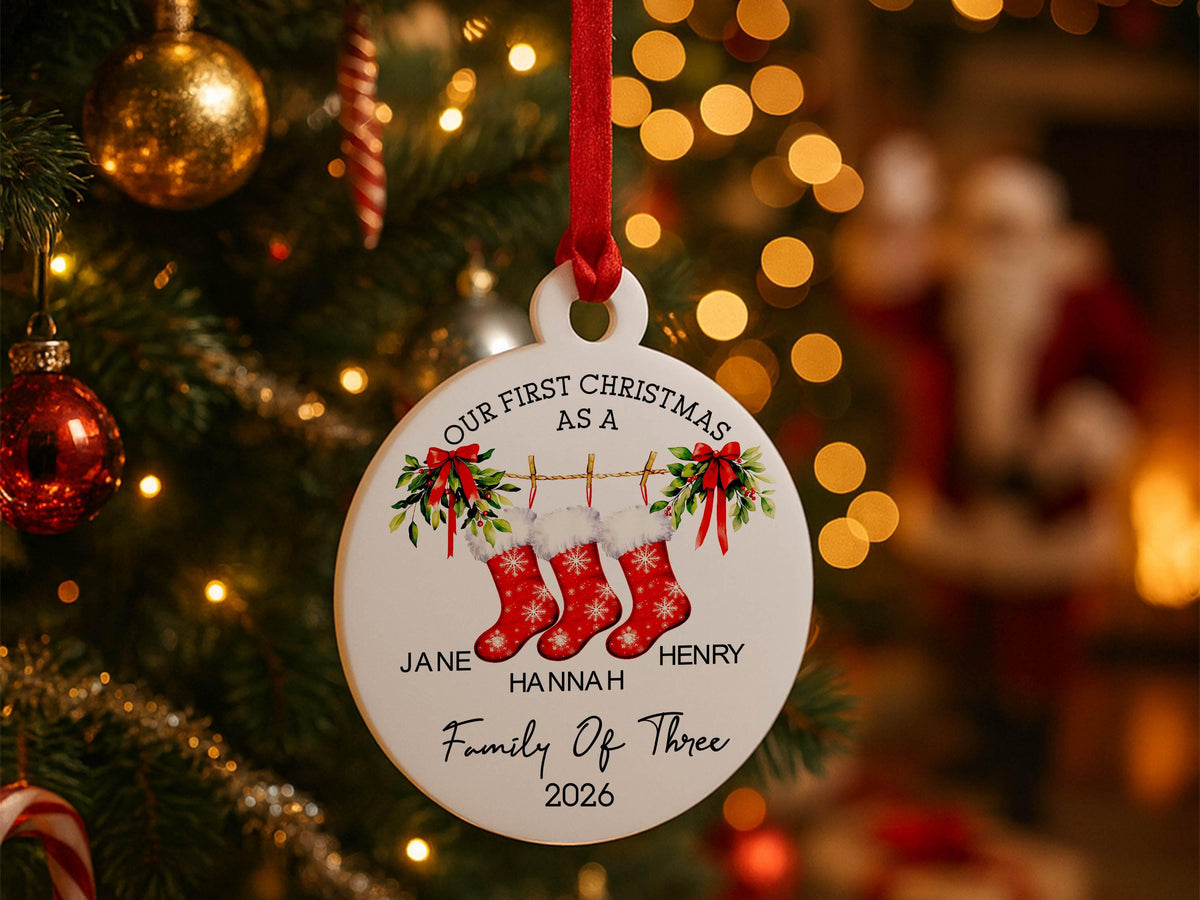 Custom Family Christmas Ornament, Personalized Stocking Name Ornament, New Family Gift, Holiday Tree Decor, Christmas Tree Ornament