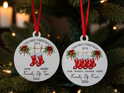 Custom Family Christmas Ornament, Personalized Stocking Name Ornament, New Family Gift, Holiday Tree Decor, Christmas Tree Ornament