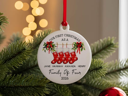 Custom Family Christmas Ornament, Personalized Stocking Name Ornament, New Family Gift, Holiday Tree Decor, Christmas Tree Ornament