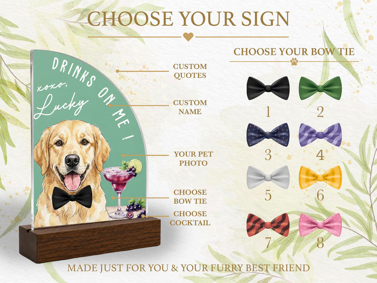Custom Wedding Signature Drink Sign w/Pet Portrait, Personalized Pet Bar Menu Sign, Cartoon Cat Dog Portrait Drink Menu, Wedding Party Décor