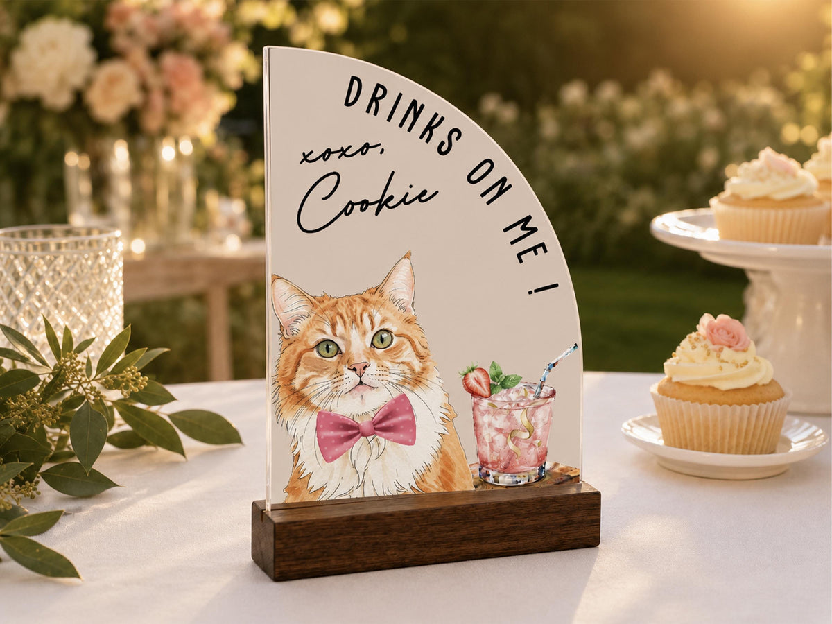 Custom Wedding Signature Drink Sign w/Pet Portrait, Personalized Pet Bar Menu Sign, Cartoon Cat Dog Portrait Drink Menu, Wedding Party Décor