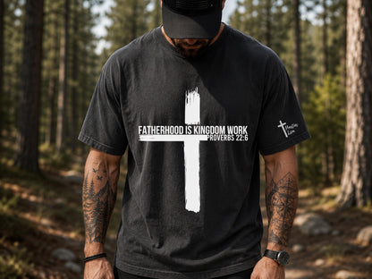 Personalized Christian Dad Shirt, Fatherhood Is Kingdom Work Tee, Bible Verse Cross Shirt, Custom Name Christmas Gift for Dad